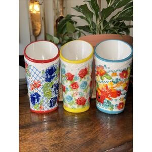 Set Of 3 The Pioneer Woman Floral Medley Utensil Holders Teal, Yellow & Red